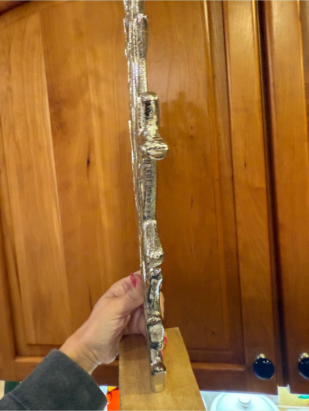 Silver Coral Branch Home Decor on Wooden Base Ocean Sea Decoration - Picture 3 of 12